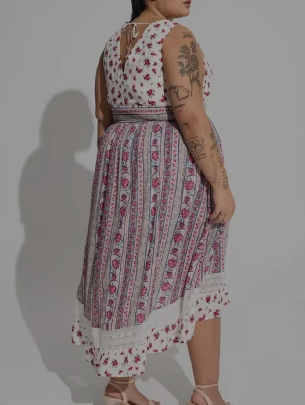 Torrid Maxi Gauze Lace Inset Hi Low Cottagecore Tank Dress - Picture 5 of 9